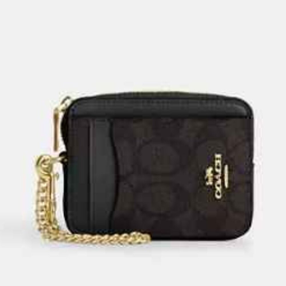 Coach Zip Card Case in Signature Canvas COLOR: signature canvas/Gold/Walnut/Bla - Picture 2 of 3